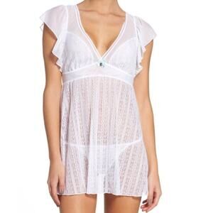 Betsey Johnson White Lace Flutter Babydoll Chemise S